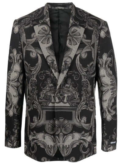 Shop Versace Single-breasted Wool Jacket In Schwarz