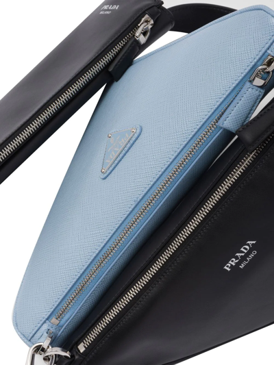 Shop Prada Triangle Double Messenger Bag In Blue