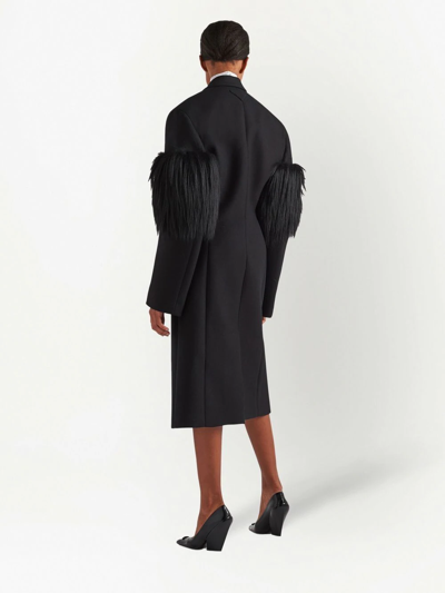 Shop Prada Faux-fur Detail Double-breasted Coat In Black