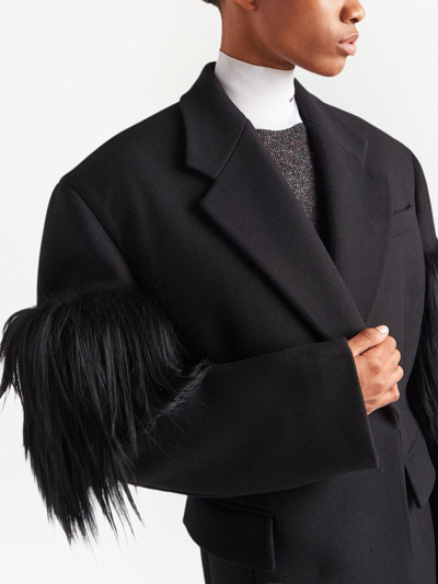Shop Prada Faux-fur Detail Double-breasted Coat In Black