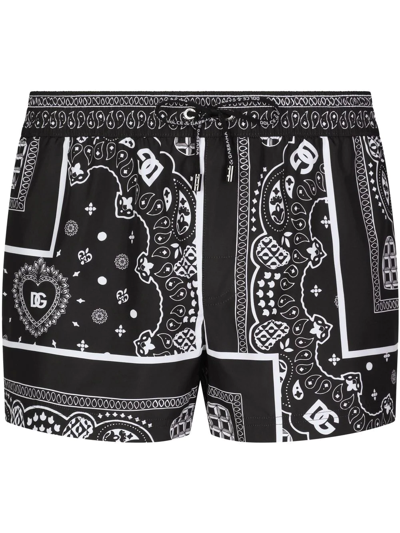 Shop Dolce & Gabbana Bandana-print Short Swim-shorts In Black