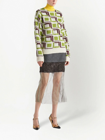Shop Prada Intarsia Knit Turtleneck Wool Sweater In Grün