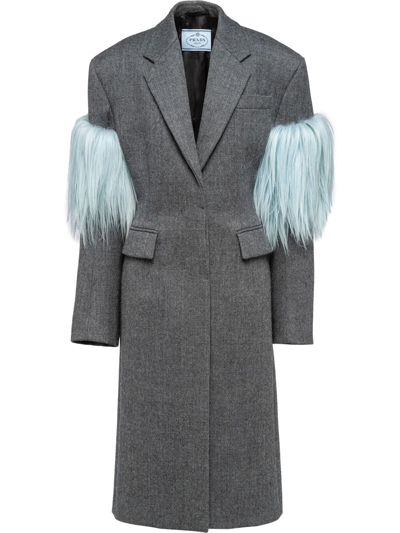 Shop Prada Fringed Double-breasted Coat In Grau