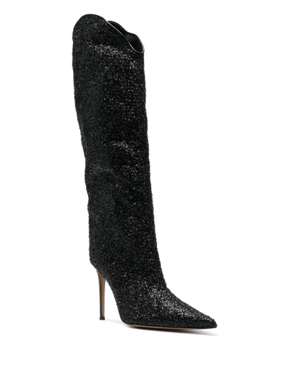 Alexandre Vauthier 110mm Sequin Knee-high Boots In Black