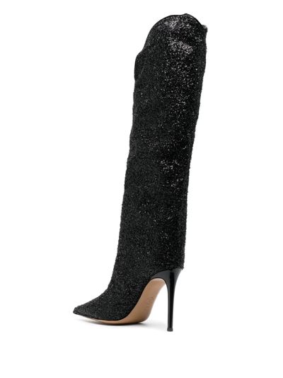 Shop Alexandre Vauthier 110mm Sequin Knee-high Boots In Black