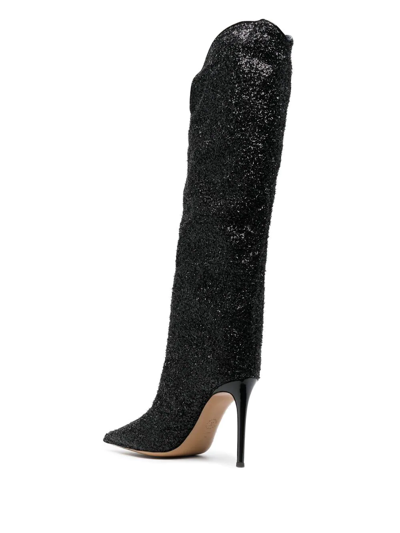 Alexandre Vauthier 110mm Sequin Knee-high Boots In Black