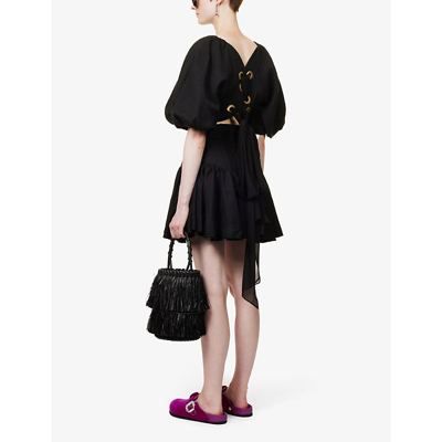Shop Aje Admiration Lace-up Linen-blend Top In Black