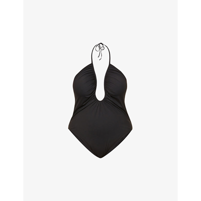 Shop Good American Leilani Halterneck Swimsuit In Black001