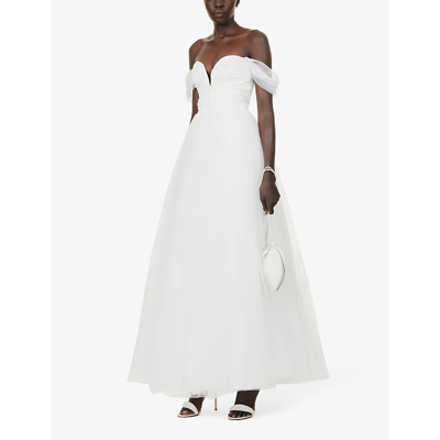 House Of Cb Womens White Fairytale Off-the-shoulder Tulle Bridal Gown In White