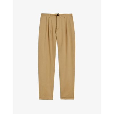Shop Ted Baker Men's Tan Darnley Straight-leg Mid-rise Cotton-blend Trousers