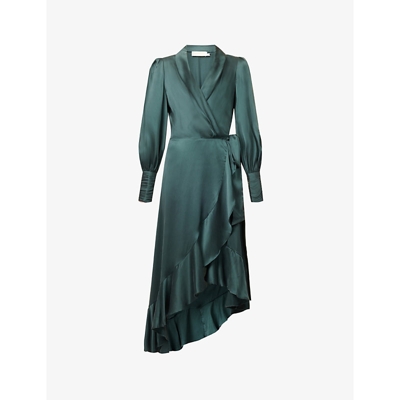 Shop Zimmermann Women's Bottle Green Plunge-neck Wrap-over Silk Midi Dress