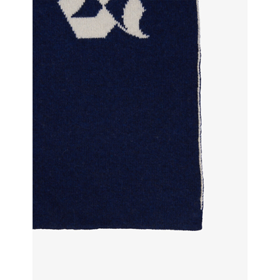 Shop Palm Angels Logo-intarsia Double-sided Knitted Scarf In Navy