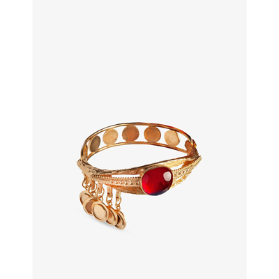 Shop La Maison Couture Women's Ruby Sonia Petroff 24ct Yellow-gold Plated Brass And Ruby Cabochon Bracele