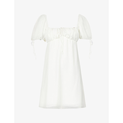 Shop House Of Cb Princess Puff-sleeve Woven Mini Dress In Ivory
