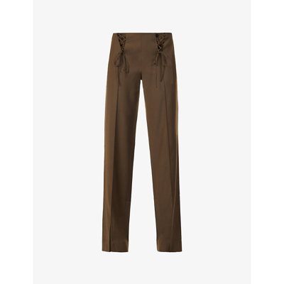 Shop Aya Muse Tule Tapered Mid-rise Wool-blend Trousers In Chocolate