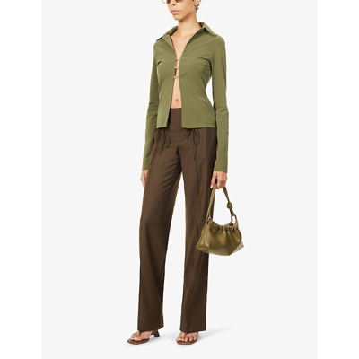 Shop Aya Muse Tule Tapered Mid-rise Wool-blend Trousers In Chocolate