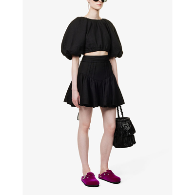 Shop Aje Reverb Linen-blend Mini Skirt In Black