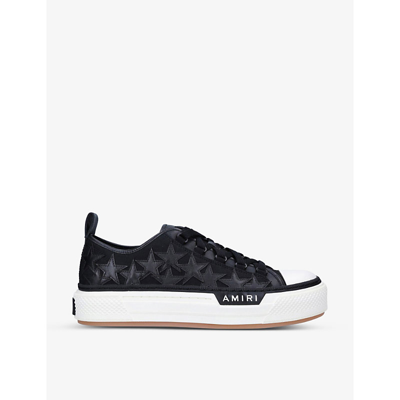 Shop Amiri Stars Court Appliqué-embellished Canvas And Leather Low-top Trainers In Blk/white