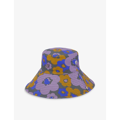 Shop Acne Studios Buko Flower-print Cotton Bucket Hat In Purple/brown