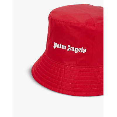Shop Palm Angels Logo-embroidered Woven Bucket Hat In Red White