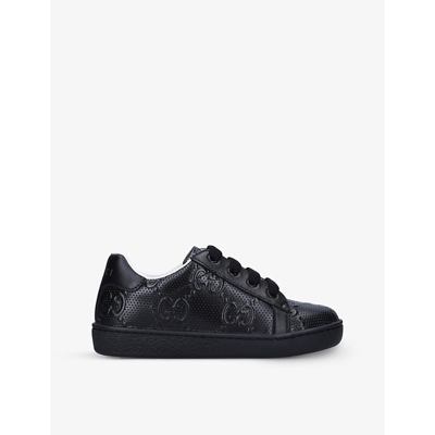 Shop Gucci New Ace Logo-embroidered Leather Trainers 6 Months - 4 Years In Black