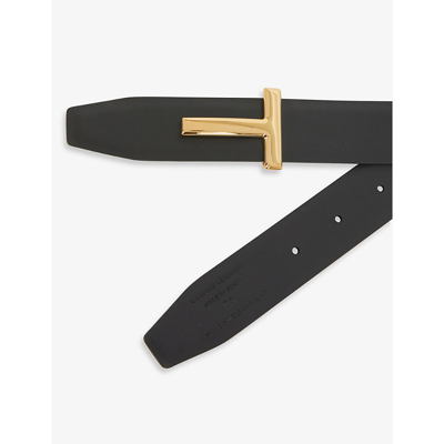 Shop Tom Ford Reversible Brand-plaque Croc-embossed Leather Belt In Black