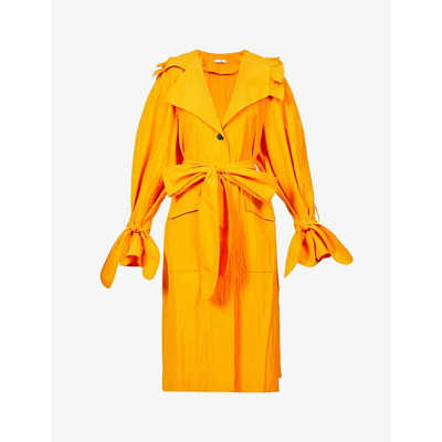 Shop Brøgger Sienna Gingham-pattern Regular-fit Woven Coat In Clementine