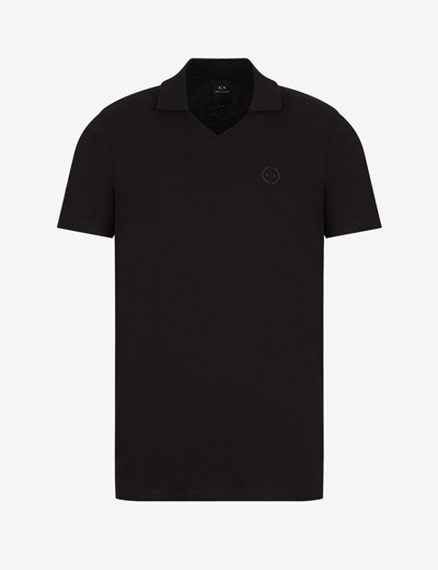 Shop Armani Exchange Short Sleeves Polo Black Cotton