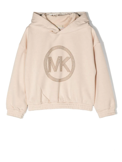 Shop Michael Kors Sequin Logo Jersey Hoodie In Neutrals