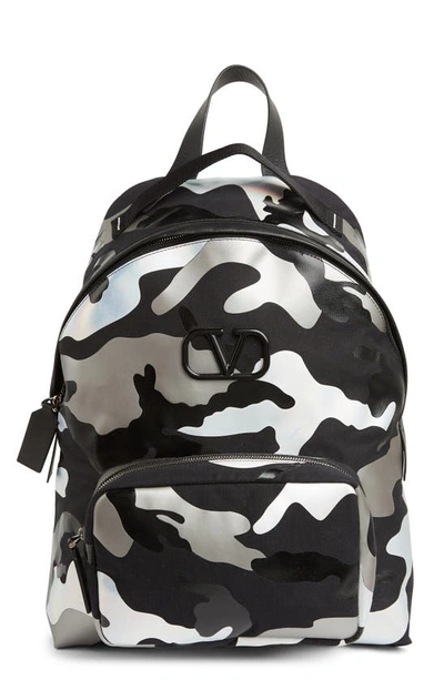 Valentino Garavani Camouflage-print Felt & Leather Backpack In Grey-camo, ModeSens