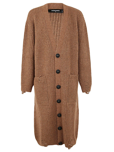 Dsquared2 Extra-long Distressed Knitted Cardigan In Brown