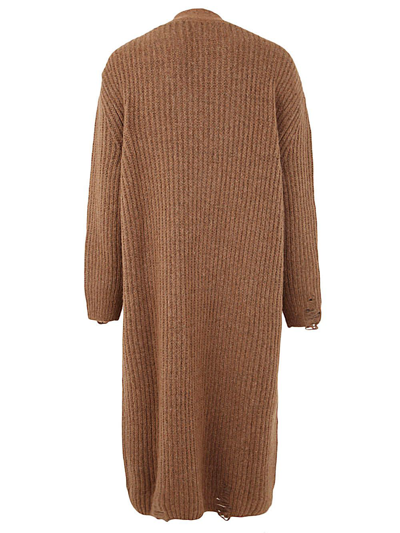 Dsquared2 Extra-long Distressed Knitted Cardigan In Brown