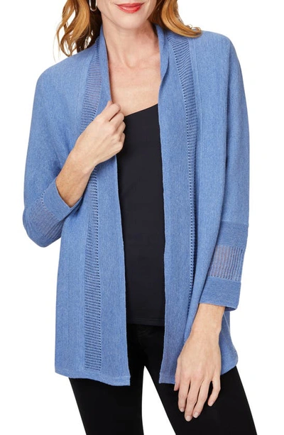 Shop Foxcroft Pointelle Open Front Cardigan In Blue Denim