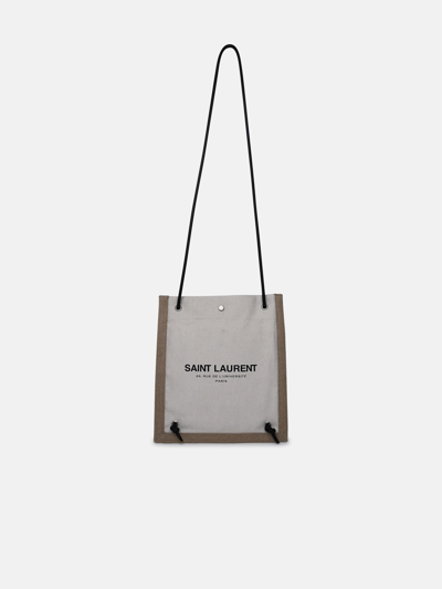 Shop Saint Laurent Beige Linen Blend Universitè Bag In White