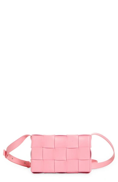 Shop Bottega Veneta Intrecciato Leather Crossbody Bag In Rosa Silver