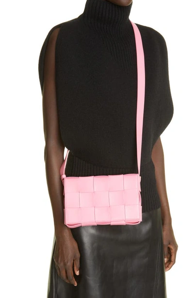 Shop Bottega Veneta Intrecciato Leather Crossbody Bag In Rosa Silver