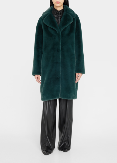 Shop Stand Studio Camille Cocoon Faux Fur Coat In Moss Green