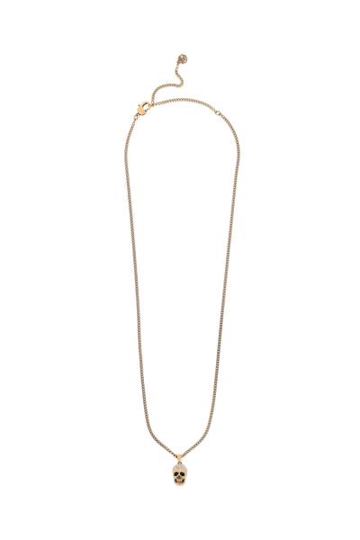 Shop Alexander Mcqueen Pave Skull Necklace In Gold