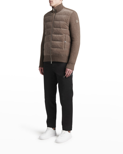 Shop Moncler Men's Marled Down Knit Sweater In Brown