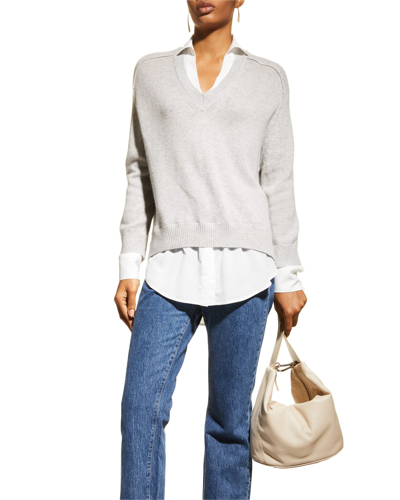 Shop Brochu Walker V-neck Layered Pullover In Vail Gry Mel With