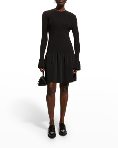Shop Tanya Taylor Roxanne Bell-cuff Mini Knit Dress In Black