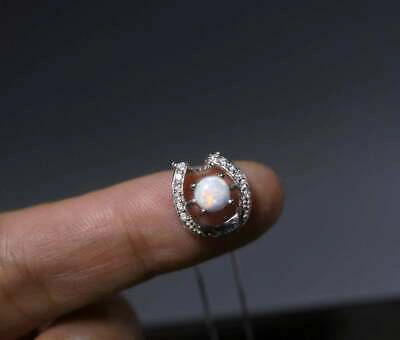 Pre-owned Handmade White Opal Horseshoe Necklace Sterling Silver Dainty Stone Opal Choker Pendant
