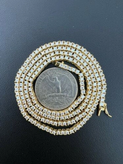 Pre-owned Silver 2mm Moissanite 14k Gold Plated  Tennis Chain Necklace Pass Diamond Test