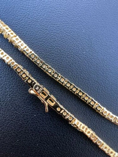 Pre-owned Silver 2mm Moissanite 14k Gold Plated  Tennis Chain Necklace Pass Diamond Test