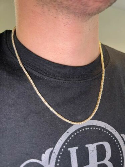 Pre-owned Silver 2mm Moissanite 14k Gold Plated  Tennis Chain Necklace Pass Diamond Test