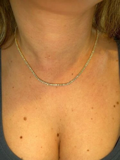 Pre-owned Silver 2mm Moissanite 14k Gold Plated  Tennis Chain Necklace Pass Diamond Test