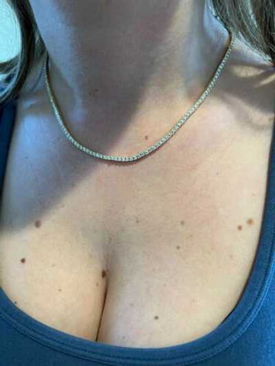 Pre-owned Silver 2mm Moissanite 14k Gold Plated  Tennis Chain Necklace Pass Diamond Test