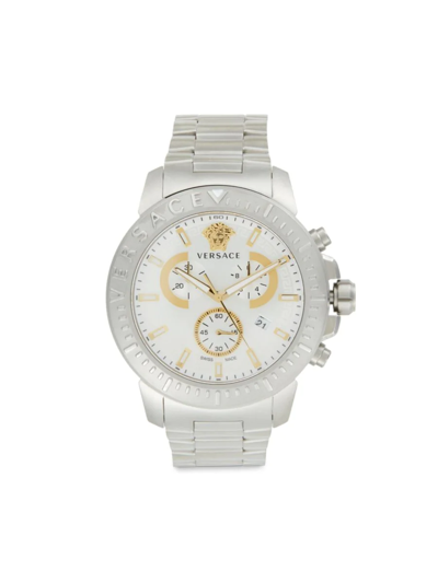 Shop Versace Men's 45mm Stainless Steel Bracelet Watch In Silver