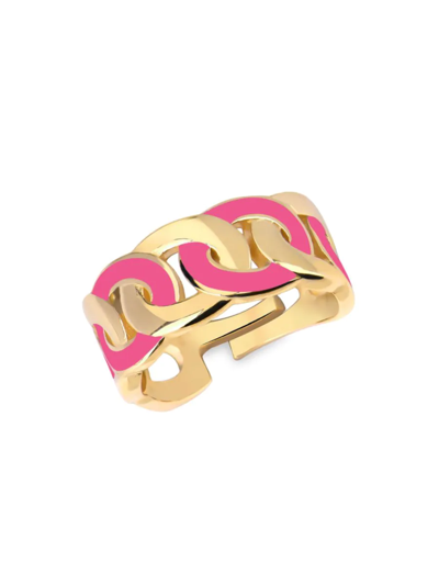 Shop Gabi Rielle Women's 14k Gold Vermeil & Pink Enamel Weaver Adjustable Ring