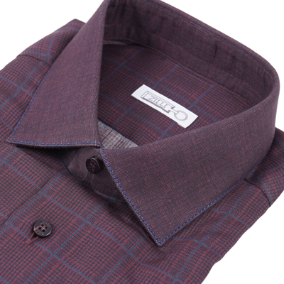 Pre-owned Zilli Tailored-fit Plum Purple Check Cotton Dress Shirt 17.75 (eu 45)